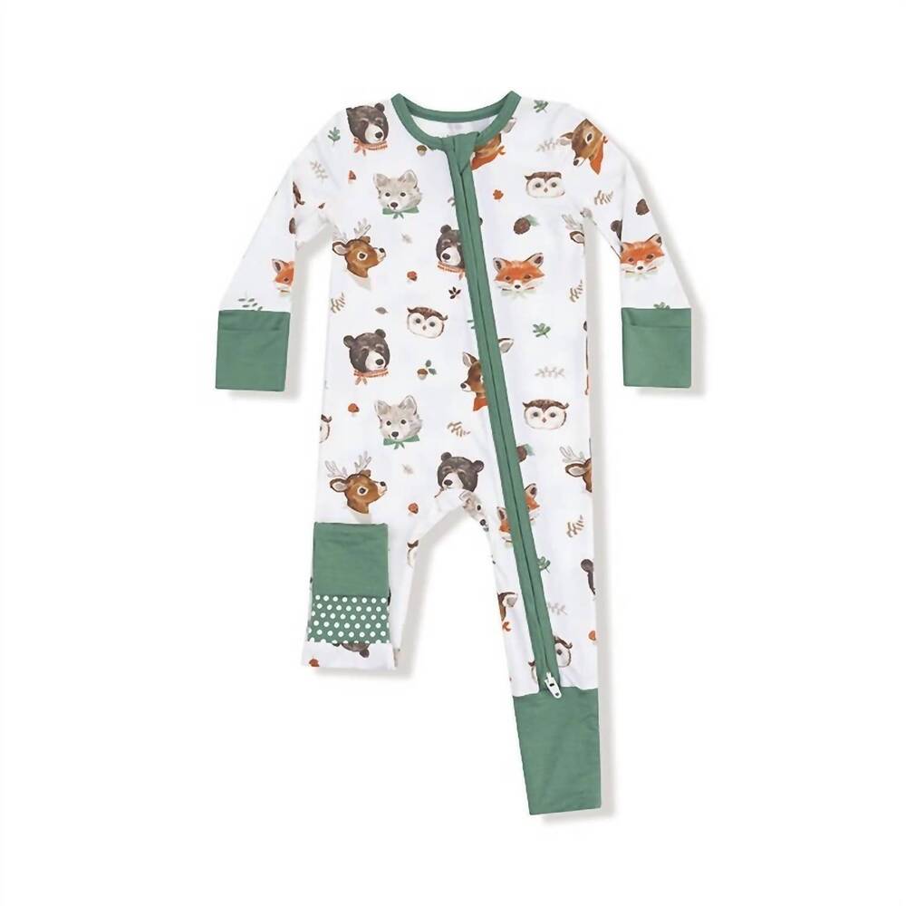 NEW ANGEL DEAR kid's woodland animal faces 2 way zipper romper in ivory